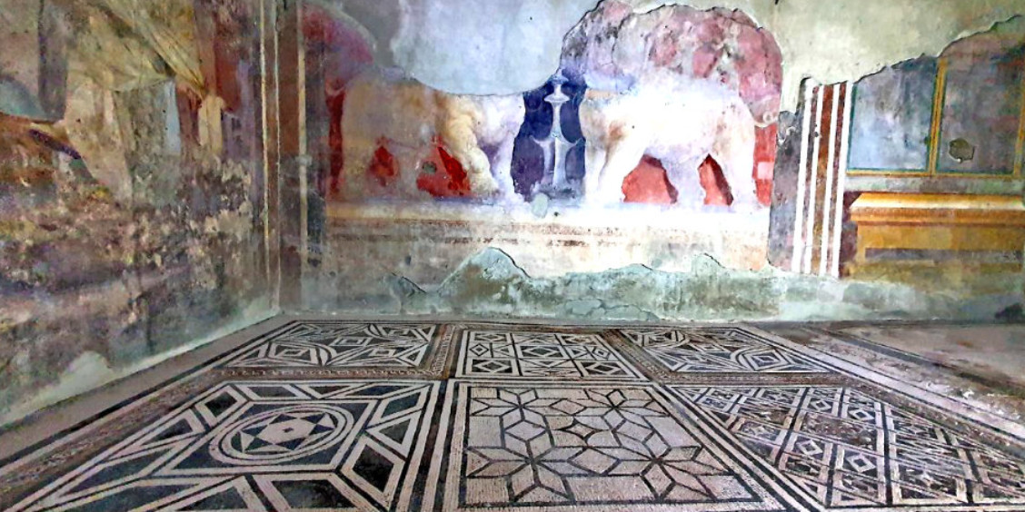 Mosaïques et fresques de la Maison du Laraire d'Achille, Pompéi.