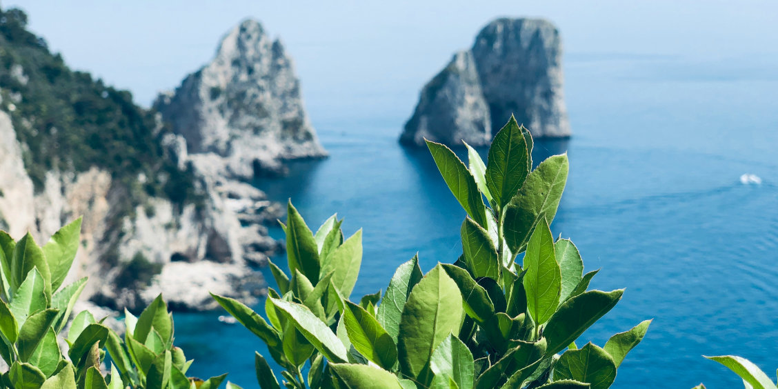 Vue panoramique sur les célèbres rochers Faraglioni de Capri.