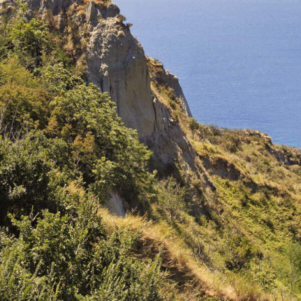 Sentier boisé en bord de mer près de la source Nitrodi à Ischia.